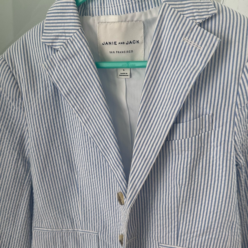 Janie and Jack Light Blue & White Striped Seersucker Formal Blazer